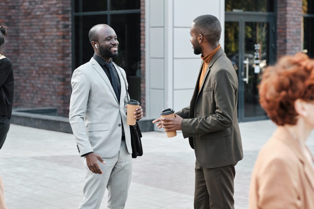 African American Businessmen Chatting Outdoors